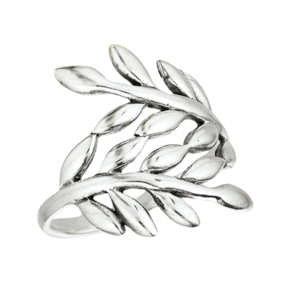Sterling Silver Alternating High Polish Leaves Ring – Size 8